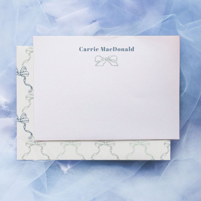 Blue Watercolor Bows Personalized Stationery Note Card (Watercolor blue painted bows personalized stationery note cards.)