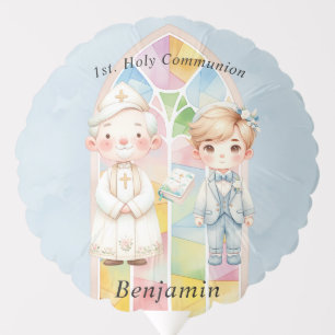 Blue Watercolor Boy 1st. Communion Custom Balloon