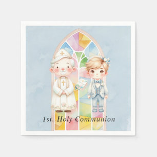 Blue Watercolor Boy 1st. Communion Napkins