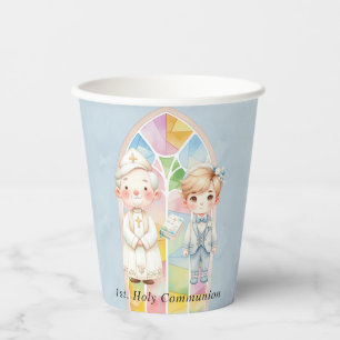 Blue Watercolor Boy 1st. Communion  Paper Cups