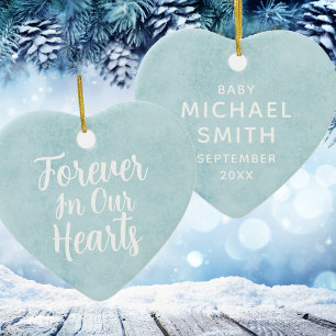 Blue Watercolor Boy Baby Memorial Heart Christmas Ceramic Ornament