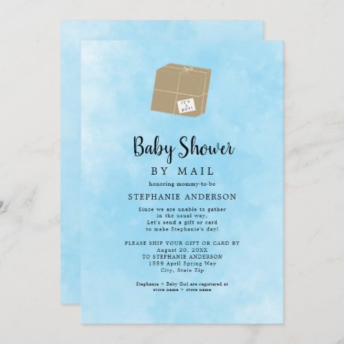 Blue Watercolor Boy Baby Shower by mail Invitation