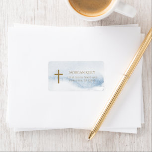 Blue Watercolor Boy Baptism Address Label