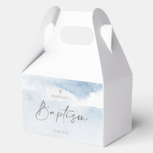 Blue Watercolor Boy Baptism Favor Boxes