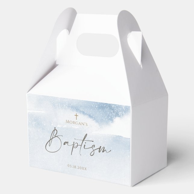 Blue Watercolor Boy Baptism Favor Boxes (Front)