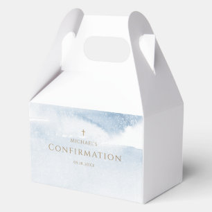 Blue Watercolor Boy Baptism Favor Boxes