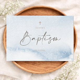 Blue Watercolor Boy Baptism  Guest Book