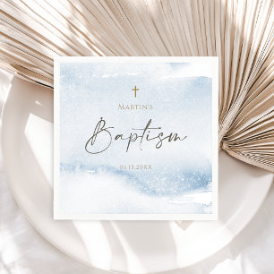 Blue Watercolor Boy Baptism Napkins