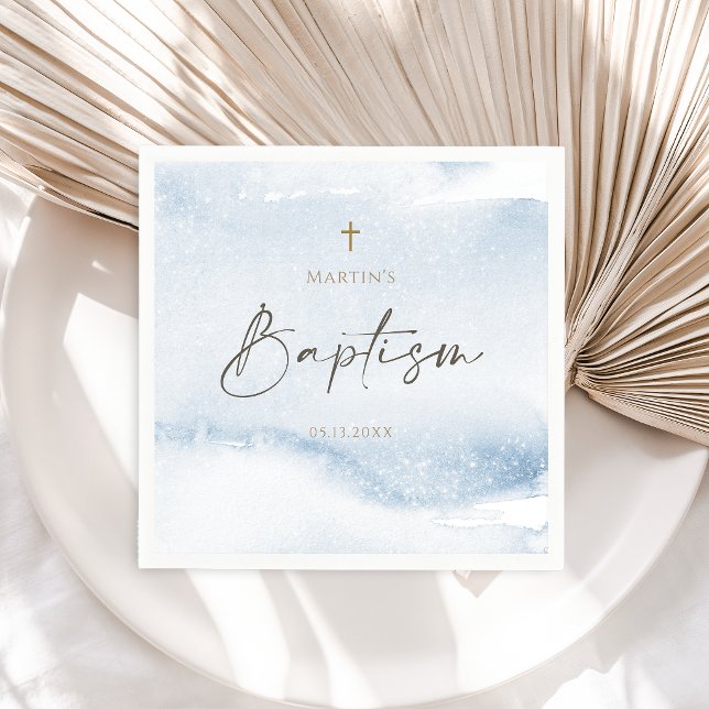 Blue Watercolor Boy Baptism Napkins (Blue Watercolor Boy Baptism Napkins)