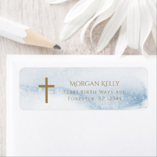 Blue Watercolor Boy Baptism Return Address Label