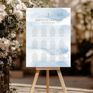 Blue Watercolor Boy Baptism Seating Chart Foam Board