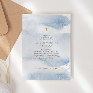 Blue Watercolor Boy Baptism Thank You Card