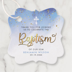 Blue Watercolor Boy Baptism Thank You Favor Tags
