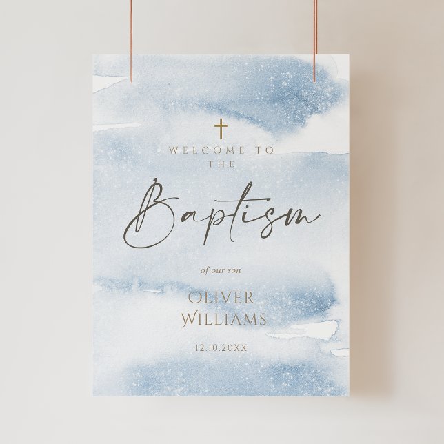 Blue Watercolor Boy Baptism Welcome Poster (Blue Watercolor Boy Baptism Poster)