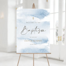 Blue Watercolor Boy Baptism Welcome Sign