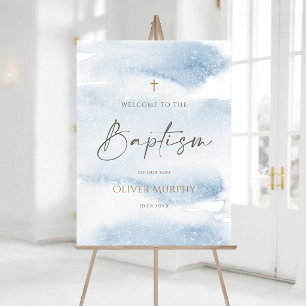 Blue Watercolor Boy Baptism Welcome Sign