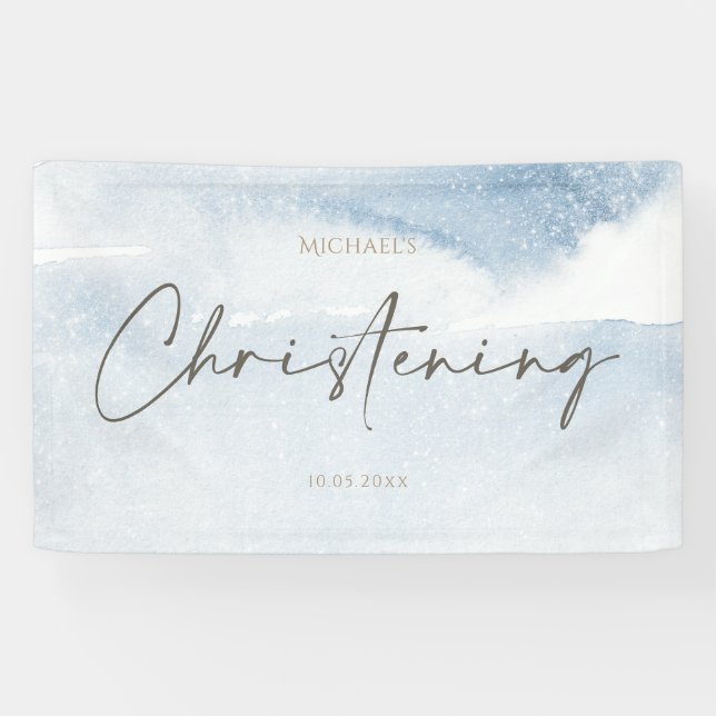 Blue Watercolor Boy Christening Banner (Horizontal)