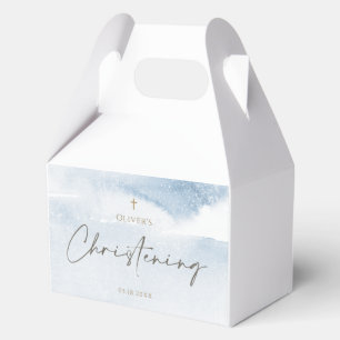 Blue Watercolor Boy Christening Favor Boxes