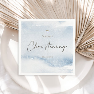 Blue Watercolor Boy Christening Napkins