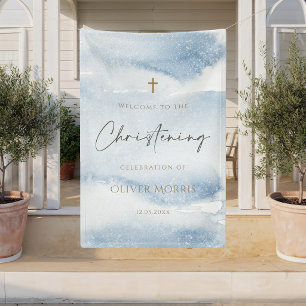 Blue Watercolor Boy Christening Vertical Banner