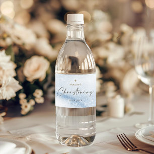 Blue Watercolor Boy Christening Water Bottle Label