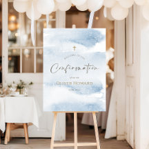 Blue Watercolor Boy Confirmation Welcome Sign