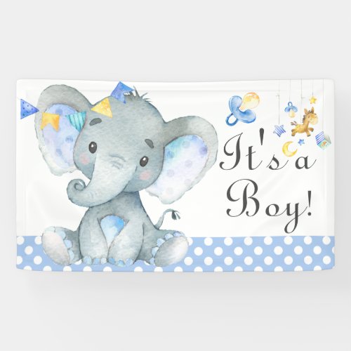 Blue Watercolor Boy Elephant Baby Shower Banner