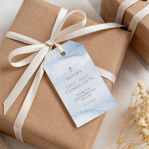 Blue Watercolor Boy First Communion Favor Tag
