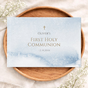 Blue Watercolor Boy First Communion Guest Book