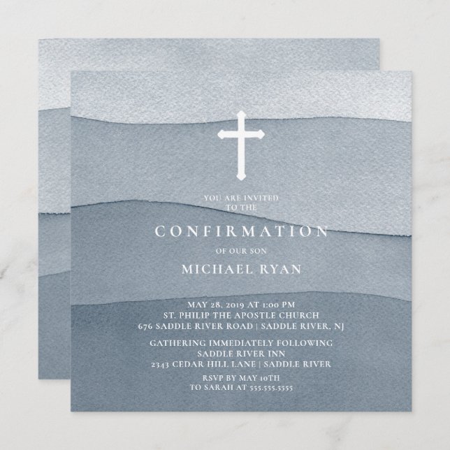 Blue Watercolor Boys Confirmation Invitation (Front/Back)