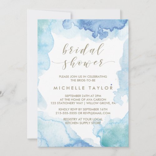 Blue Watercolor Bridal Shower Invitation