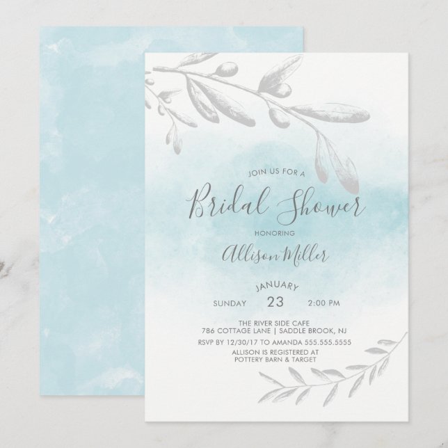 Blue Watercolor Bridal Shower Invitation (Front/Back)