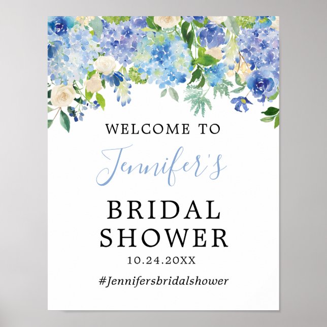 Blue Watercolor Bridal Shower Welcome Poster (Front)