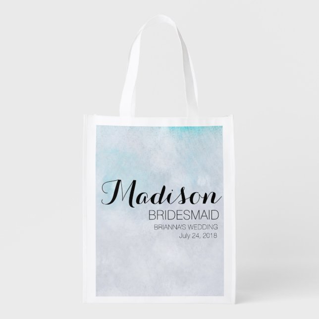 Blue Watercolor Bridesmaid Totebag Template Grocery Bag (Front)