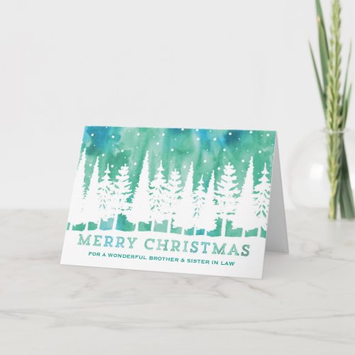 Blue Watercolor Brother  Sister in Law Christmas Holiday Card