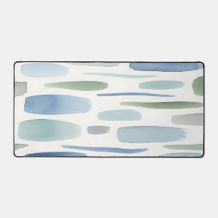 Blue Watercolor Brush Strokes Abstract Desk Mat