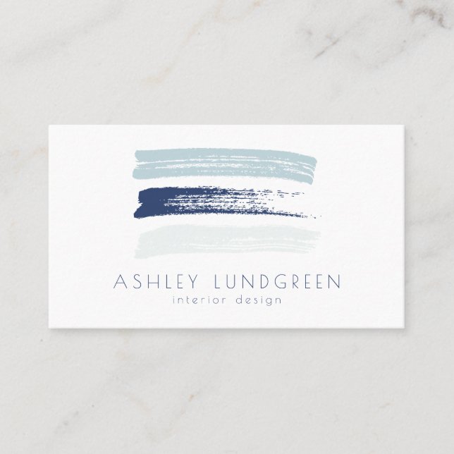 Blue Watercolor Brush Strokes Modern Business Card (Front)