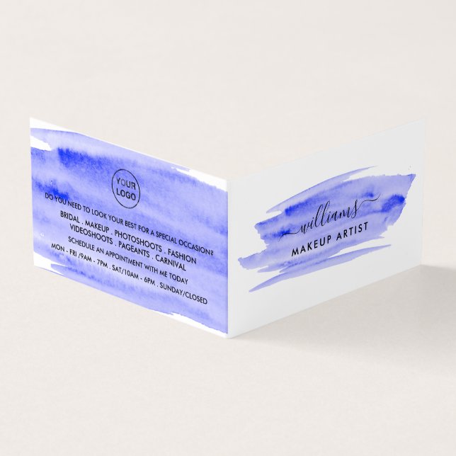 Blue Watercolor Brushstroke, Makeup Artist Loyalty Business Card (Outside)