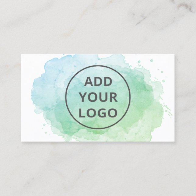  Blue watercolor brushstroke upload your logo  Business Card (Front)