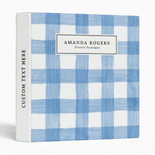 Blue Watercolor Buffalo Plaid Flannel Farmhouse 3 Ring Binder