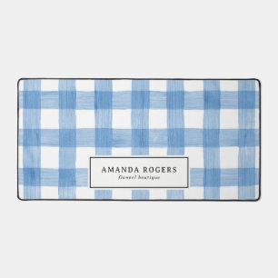 Blue Watercolor Buffalo Plaid Flannel modern Desk Mat