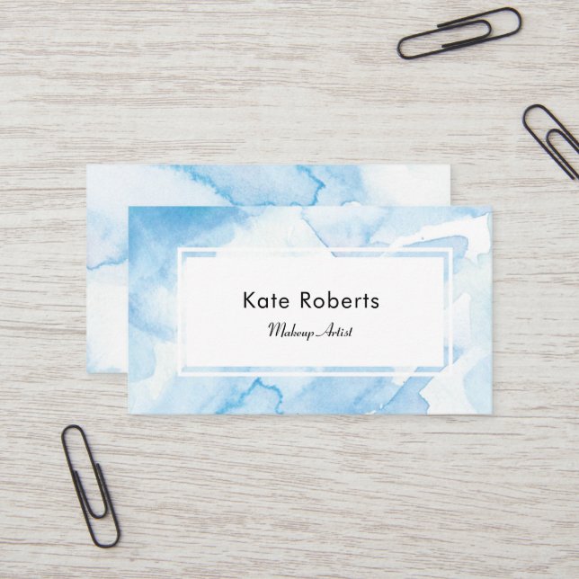 Blue Watercolor business card for creatives (Front/Back In Situ)