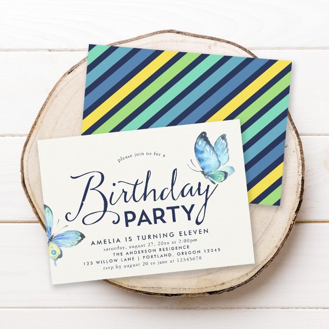 Blue Watercolor Butterflies Birthday Invitation (Creator Uploaded)