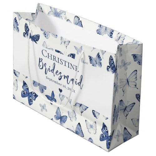 Blue Watercolor Butterflies Bridesmaid Thank You Large Gift Bag