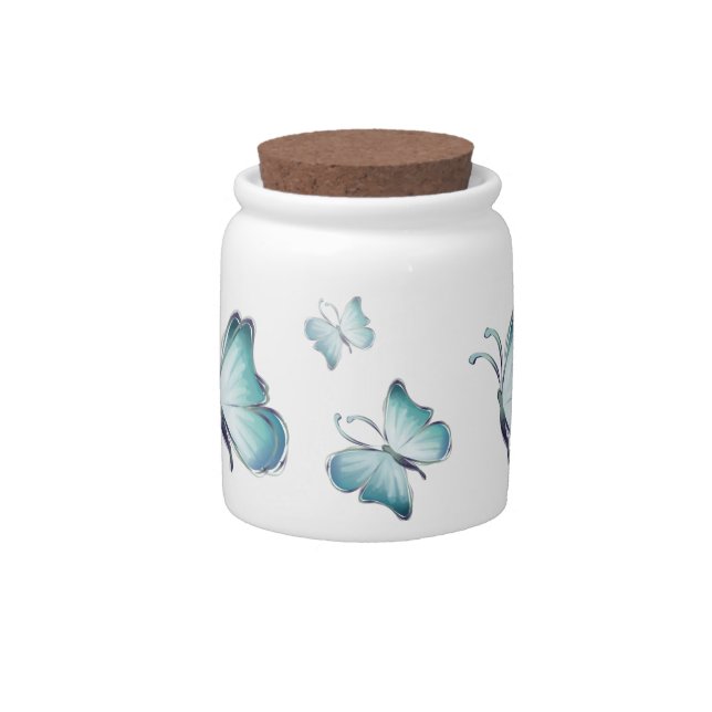 Blue Watercolor Butterflies Candy Jar (Front)