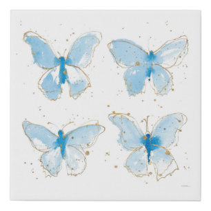 Blue Watercolor Butterflies Faux Canvas Print