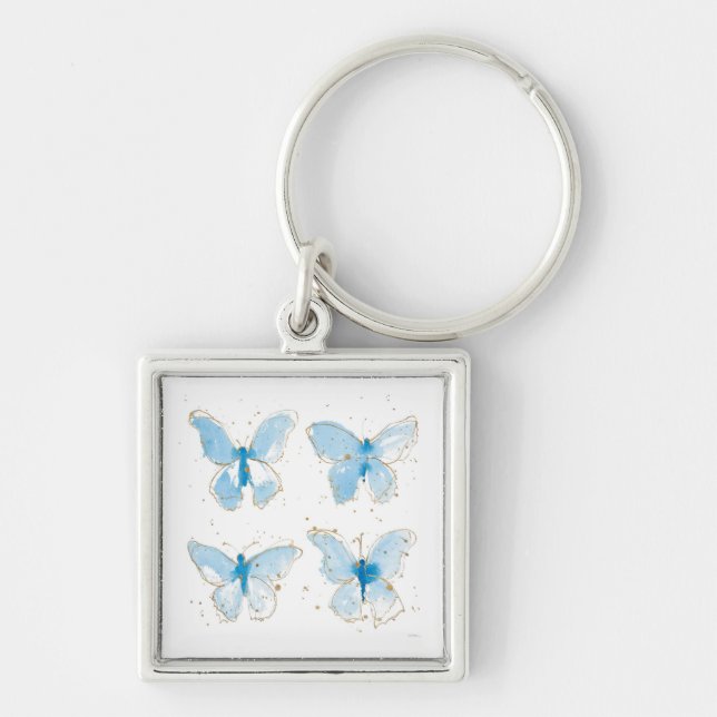 Blue Watercolor Butterflies Keychain (Front)