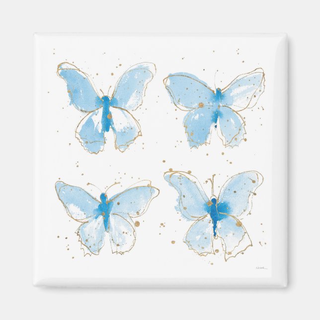 Blue Watercolor Butterflies Magnet (Front)