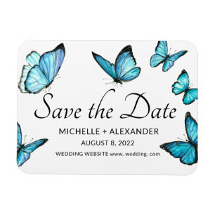 Blue watercolor butterflies Modern save the date Magnet