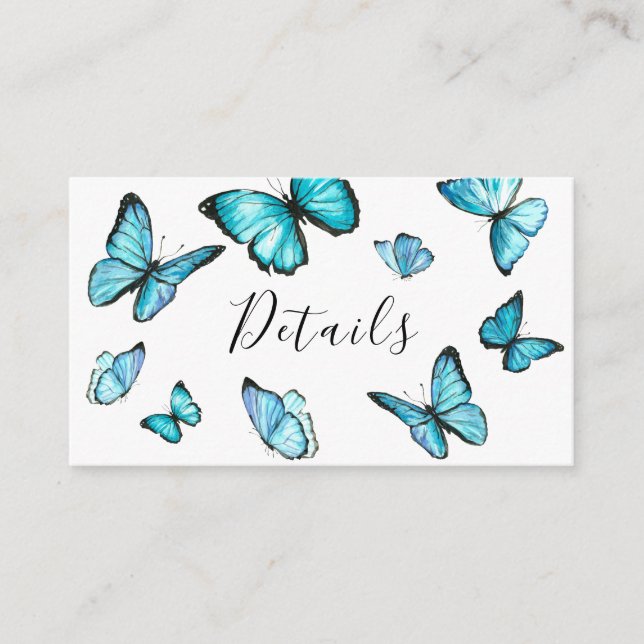 Blue watercolor butterflies Modern wedding Details Enclosure Card (Front)